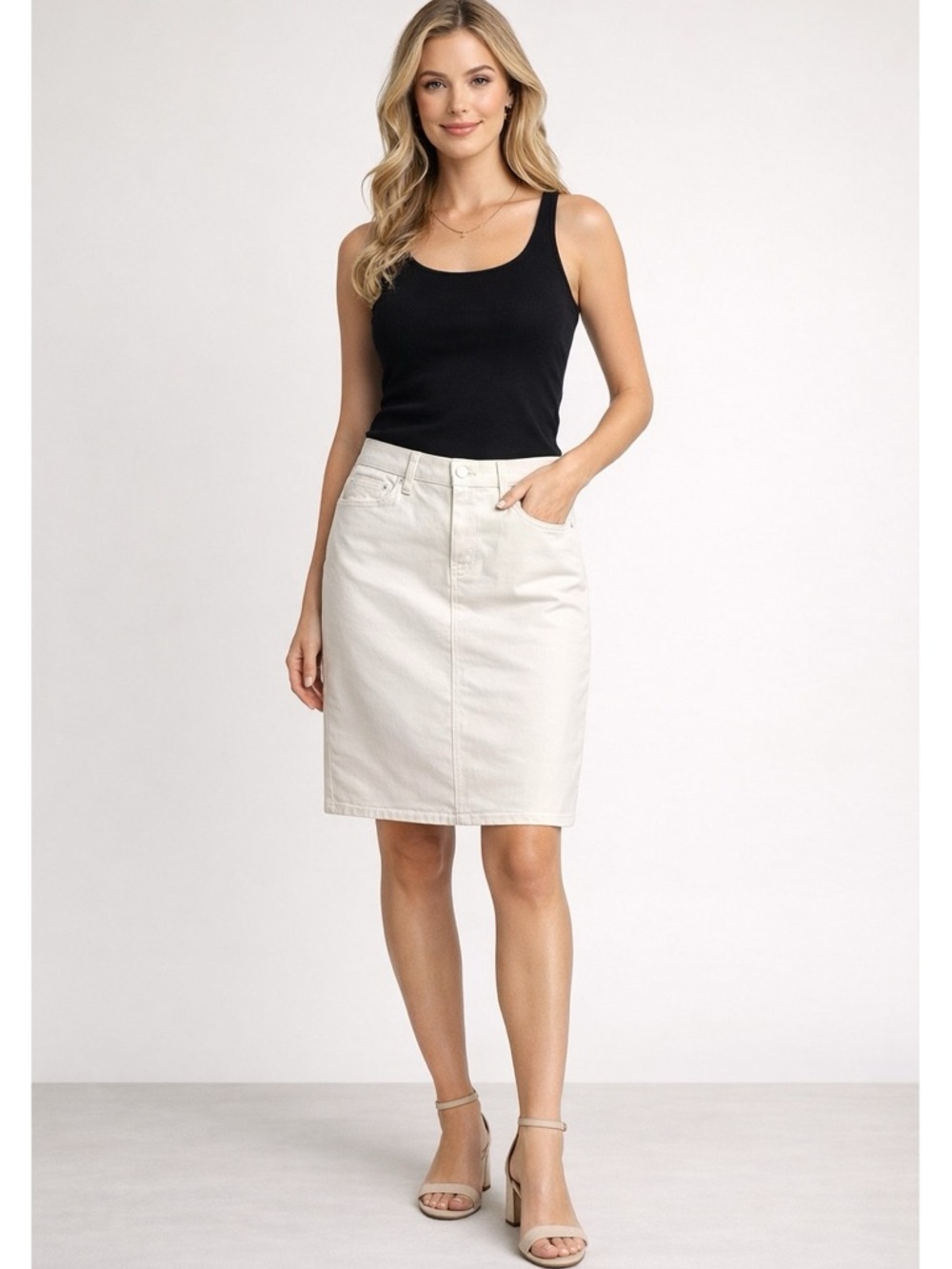 New Liz Claiborne White Cotton Denim 5 Pocket Shirt size 12 Petite